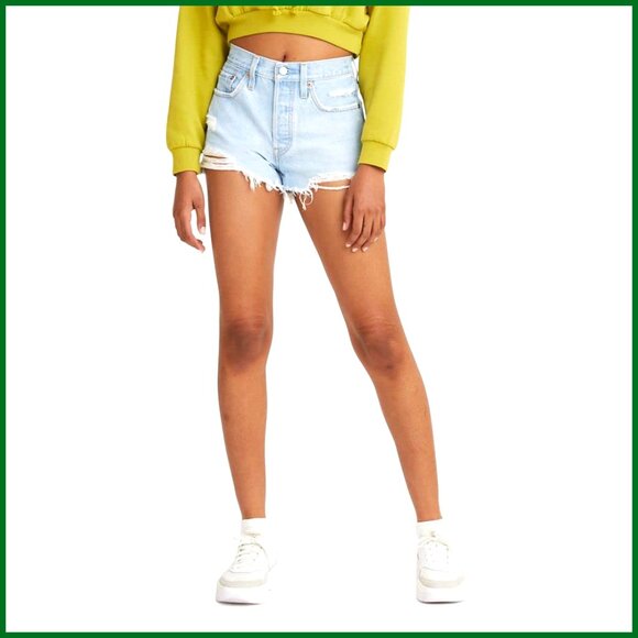 High Rise Denim Shorts Button Fly 100% Cotton No Stretch